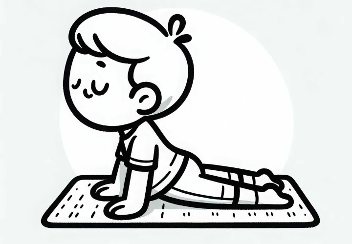 Child does the Cobra pose on yoga mat – Free coloring page