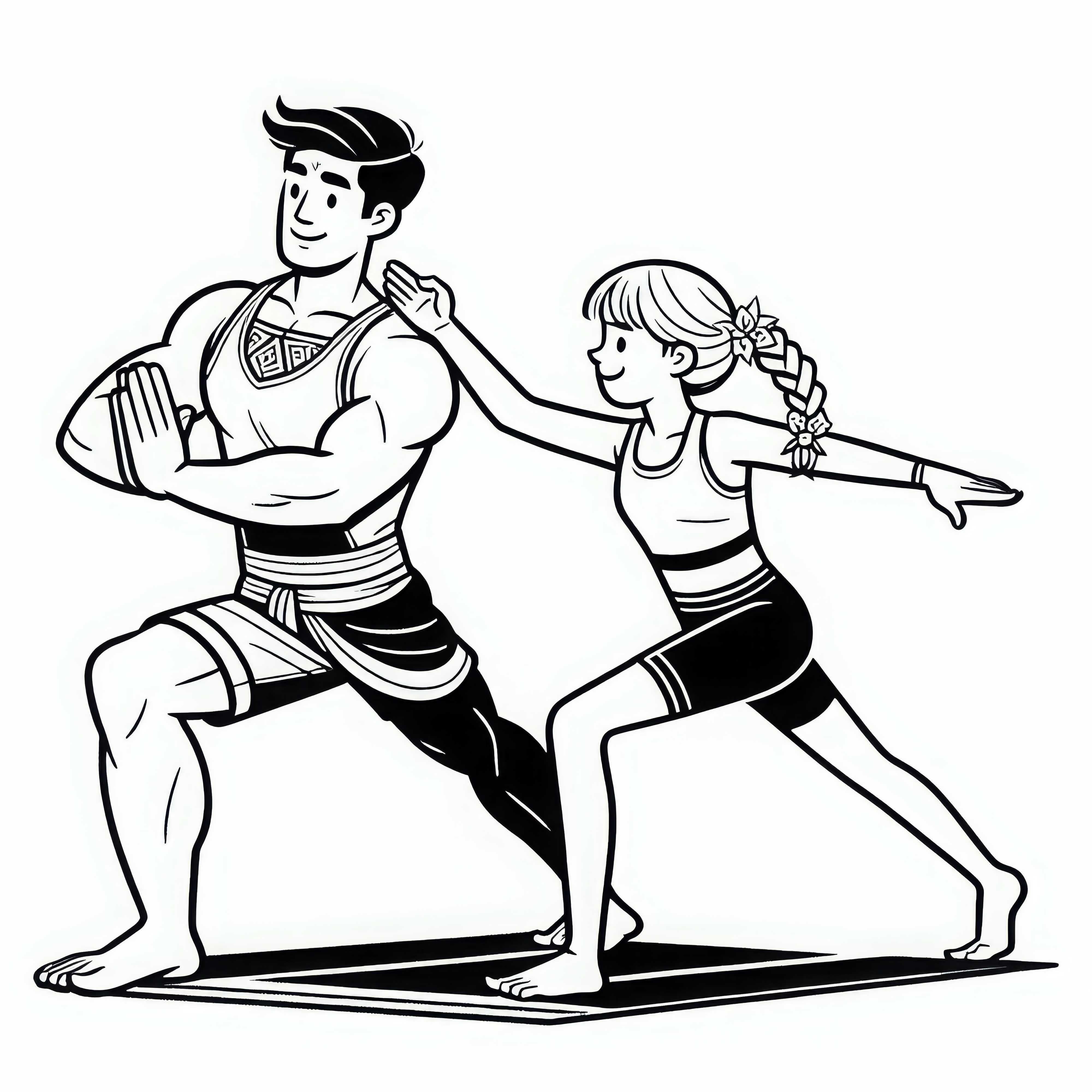 El profesor de yoga muestra a la estudiante la pose de yoga correctamente - Dibujo para colorear gratis