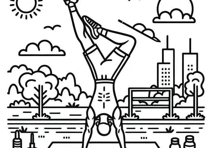 Man doing a headstand on a mat - simple free yoga coloring page