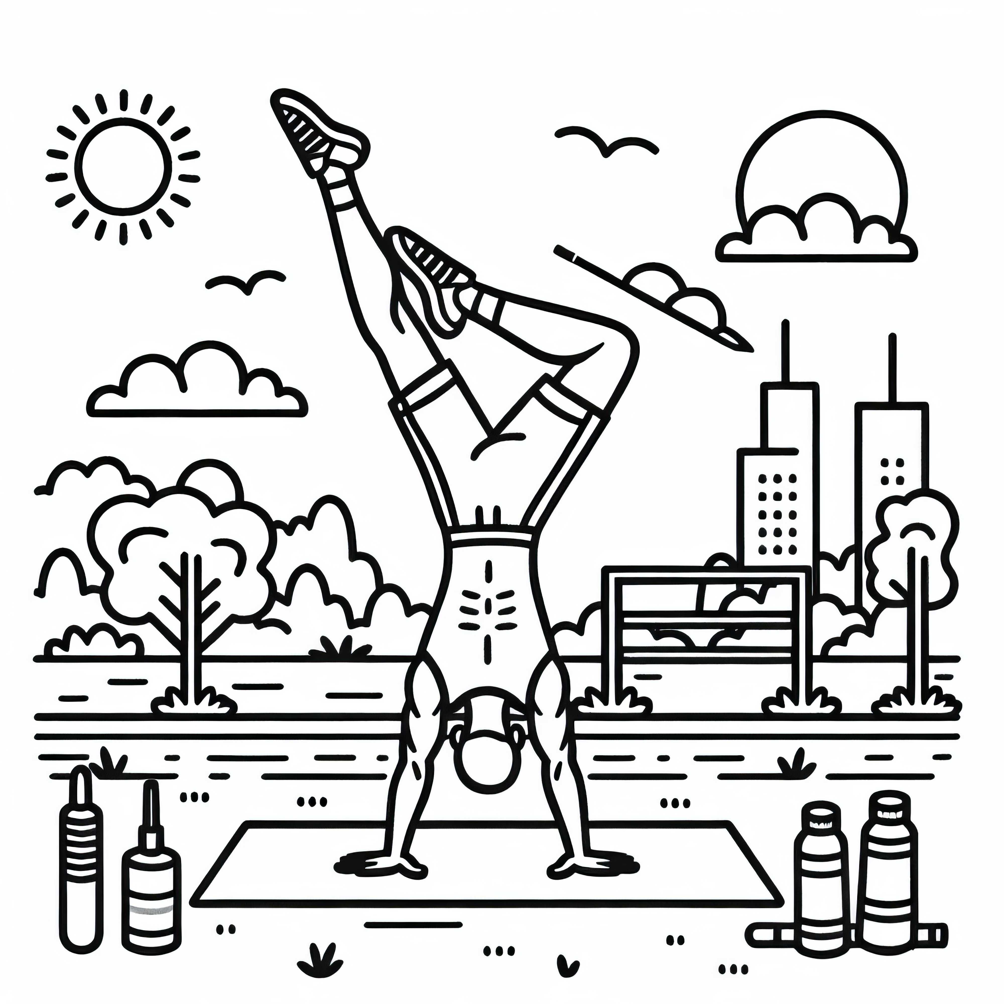 Hombre hace una parada de cabeza en la estera - Dibujo para colorear de yoga fácil y gratuito
