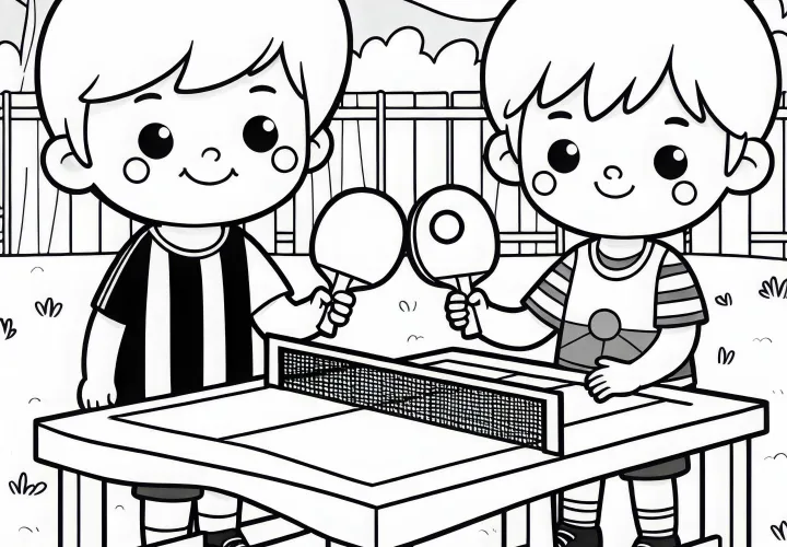 Two friends are playing table tennis in the park - Coloring page simple and free