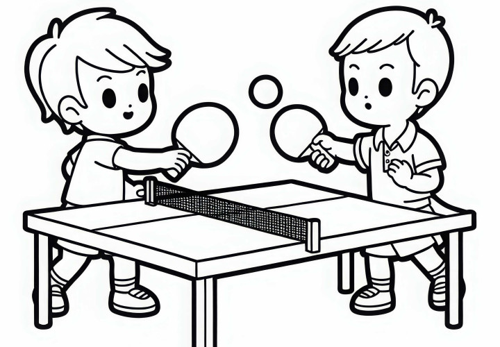 Dos jugadores se enfrentan en un emocionante partido en la mesa de ping pong - Dibujo para colorear gratis