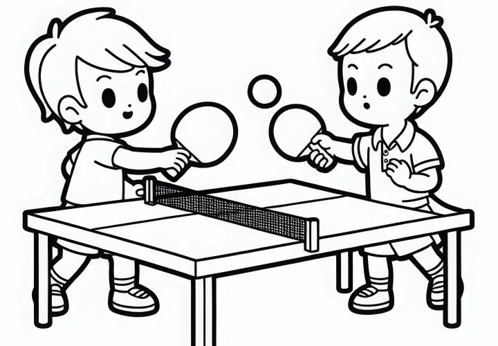 Two players are having an exciting match at the table tennis table – Free coloring page