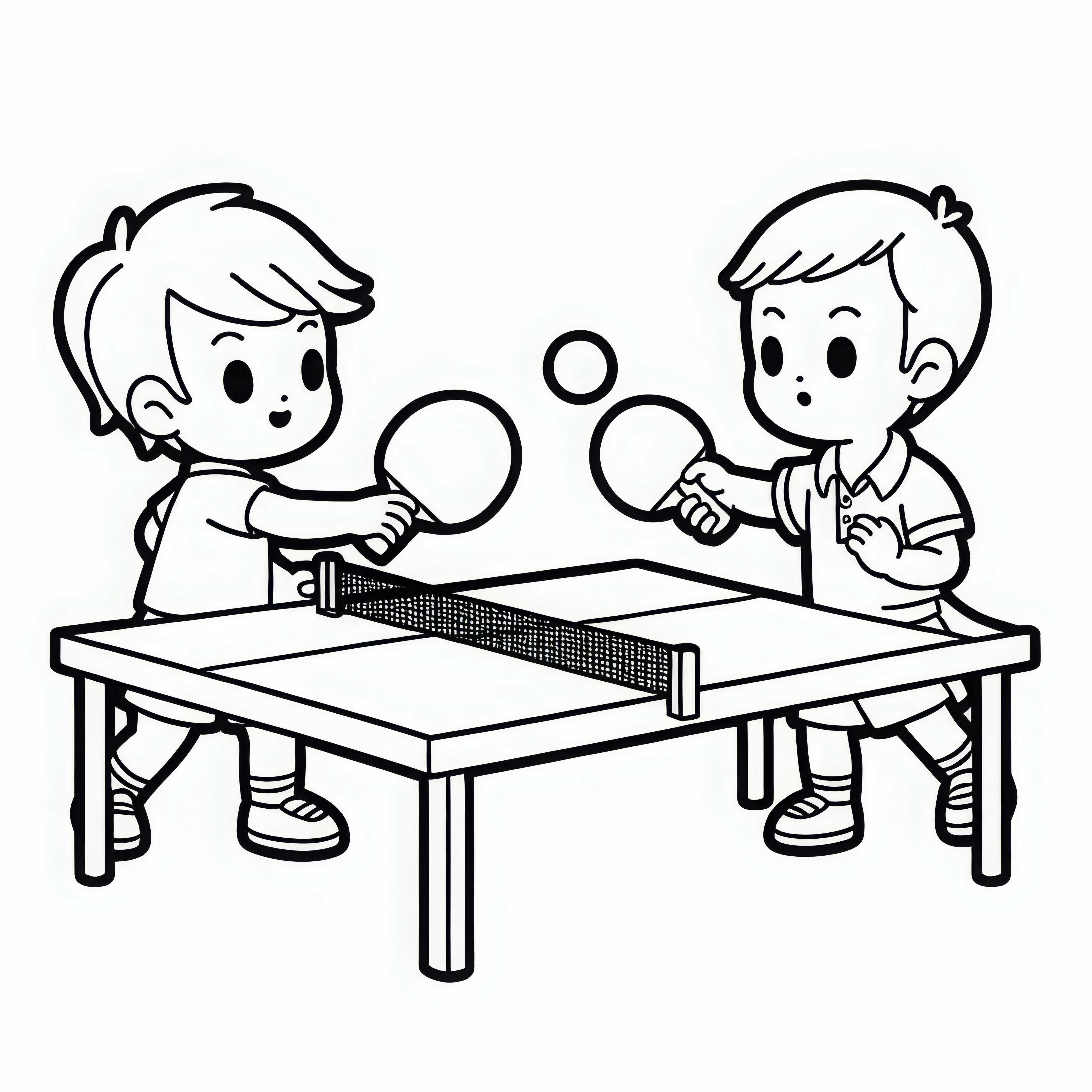 Dos jugadores están teniendo un emocionante partido en la mesa de ping-pong - Dibujo para colorear gratis