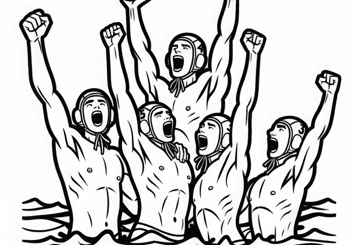 Water Polo Winners Celebrate After Game – Coloring Page Free