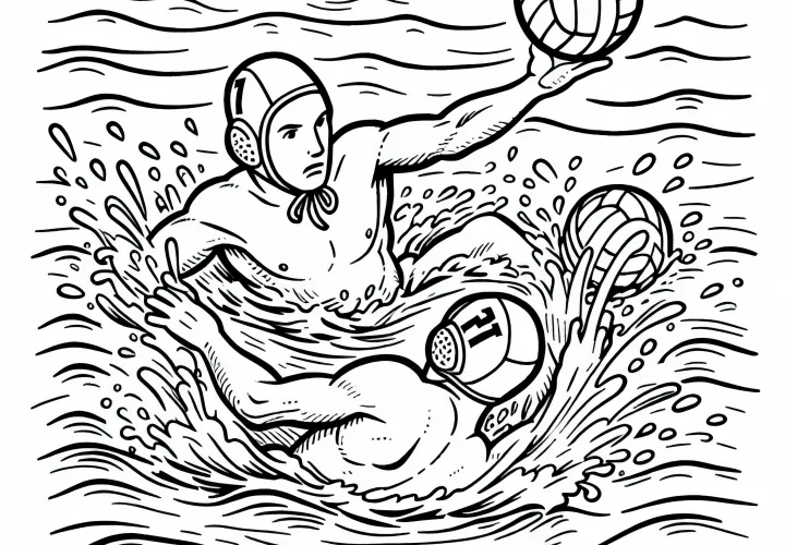 Two Water Polo Players Coloring Page Free