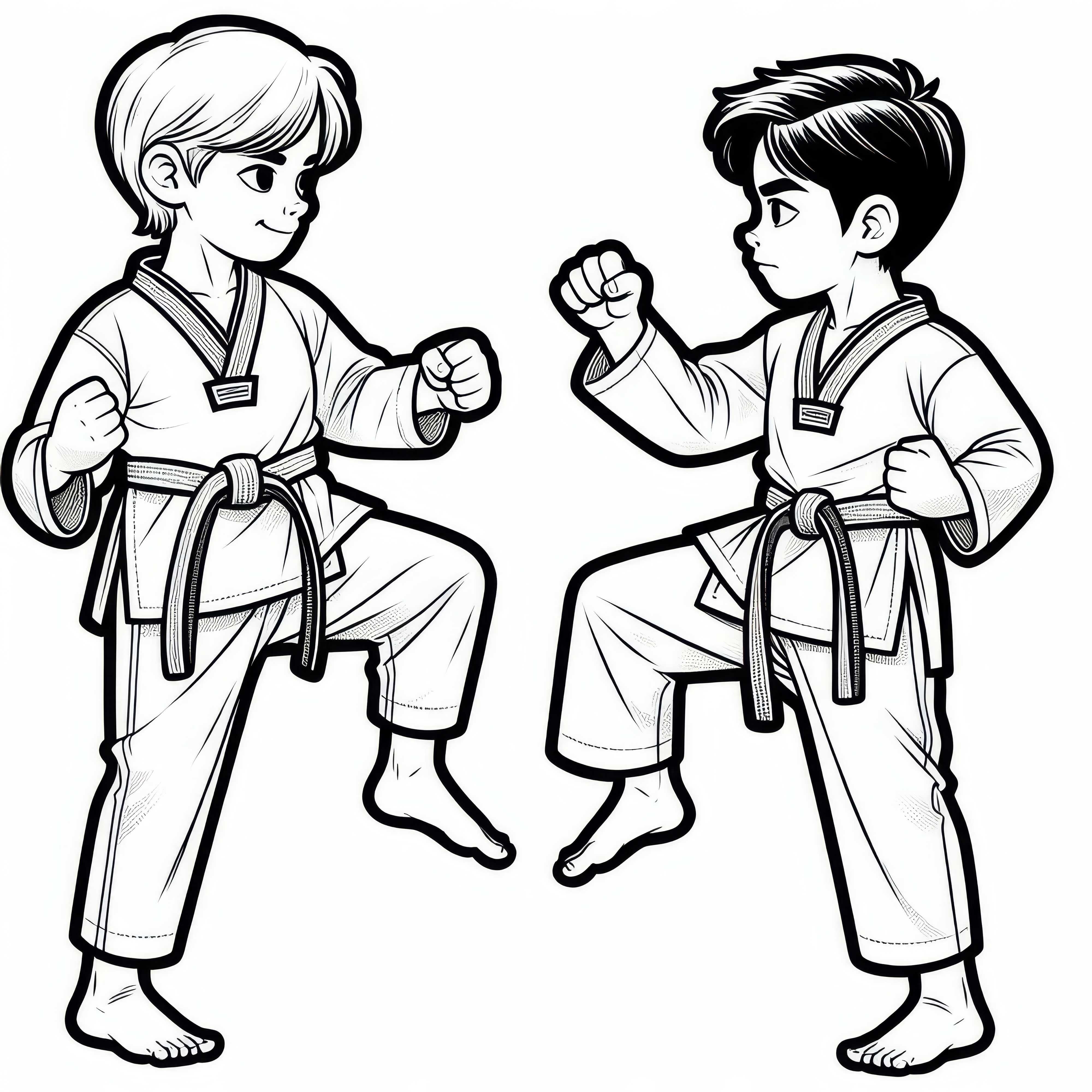 Zwei Taekwondo Kämpfer Stehen Sich In Kampfstellung Gegenüber – Ausmalbild Kostenlos