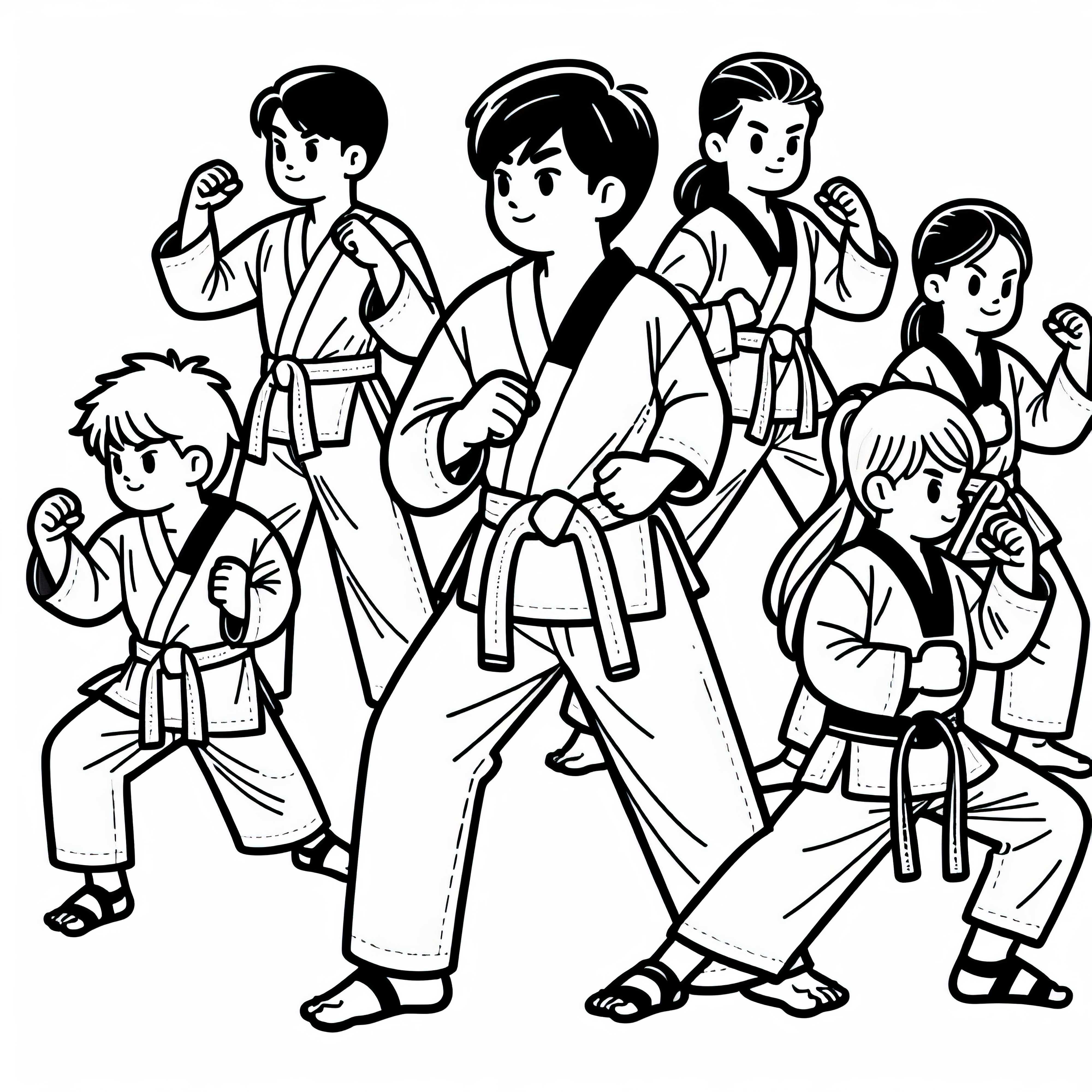 Sekelompok atlet Taekwondo sedang berlatih Taekwondo - Gambar untuk diwarnai gratis