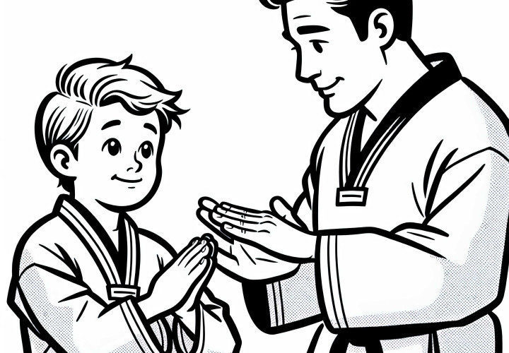 Gambar Mewarnai Murid dan Meister Taekwondo Gratis