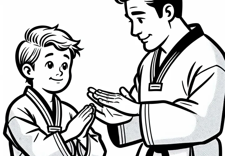 Taekwondo Student and Master Coloring Page Free