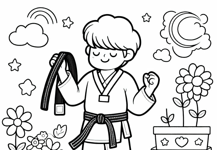 Atlet Taekwondo mendapatkan sabuk hitam - Gambar untuk diwarnai gratis