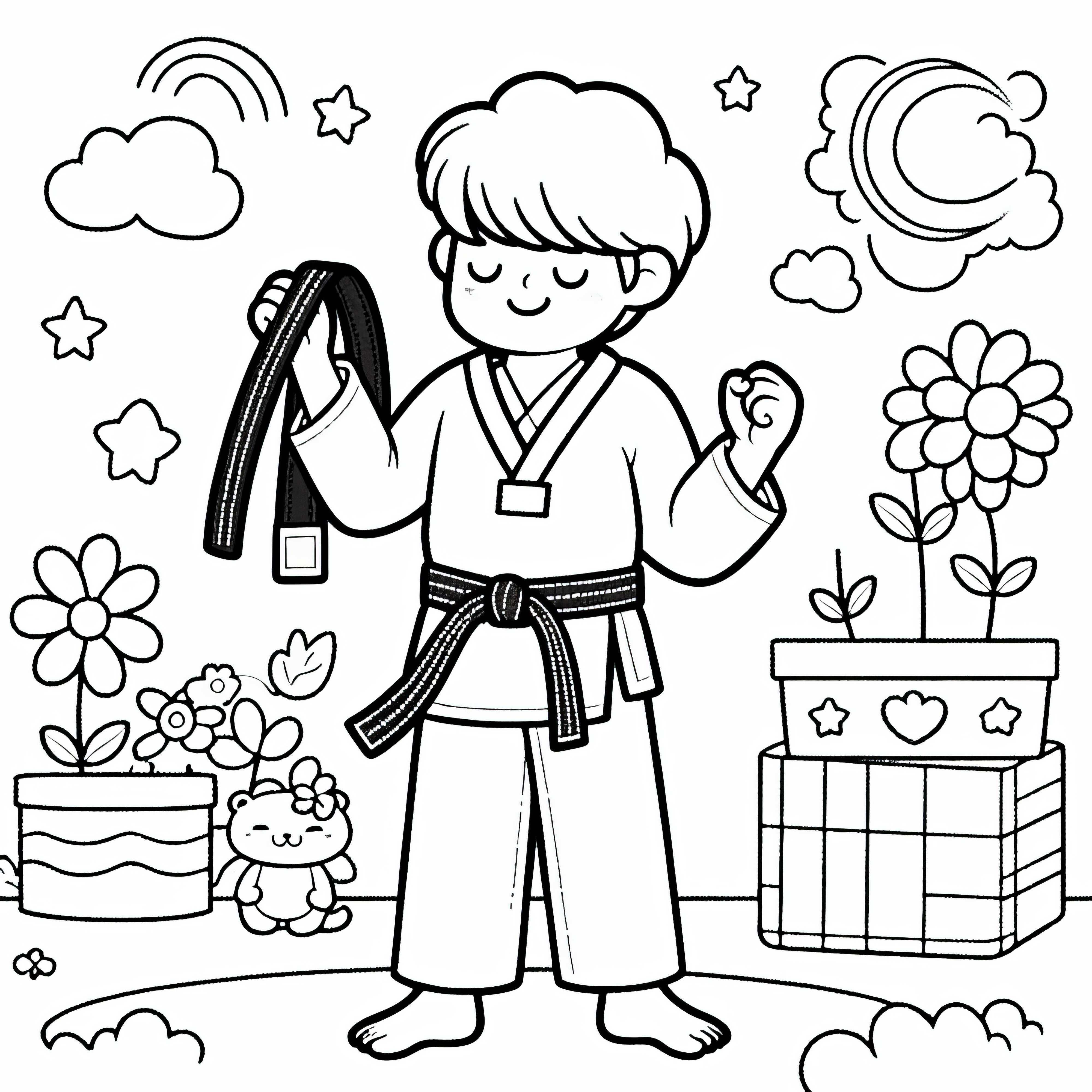 Atlet Taekwondo mendapatkan sabuk hitam – Gambar untuk diwarnai gratis