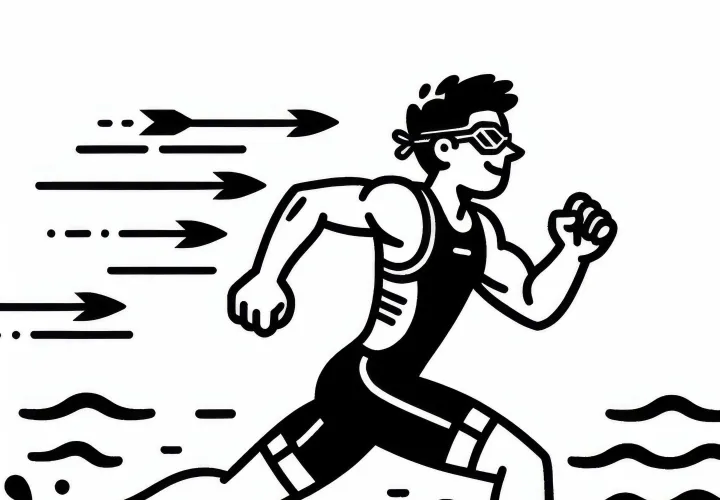 Triathlete sprints out of the water – Free coloring page