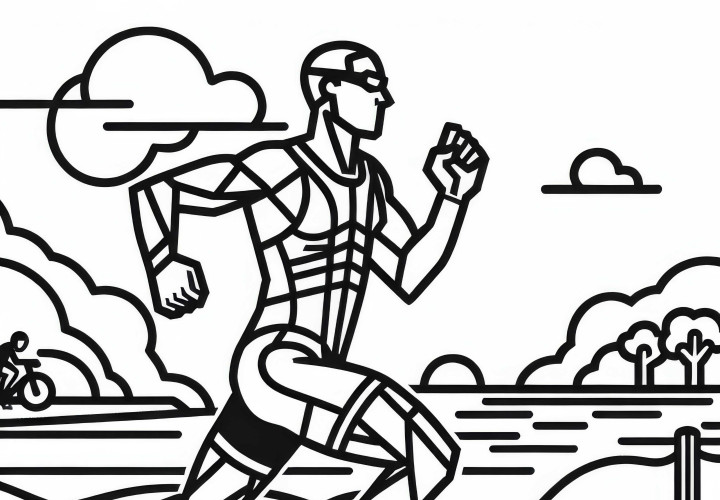 Läufer kämpft sich beim Triathlon durch die letzten Kilometer – Ausmalbild gratis