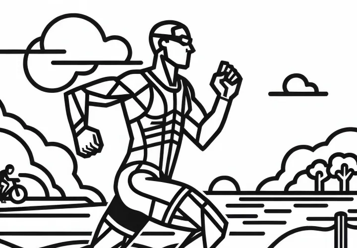 Runner struggles through the last kilometers in the triathlon – Free coloring page