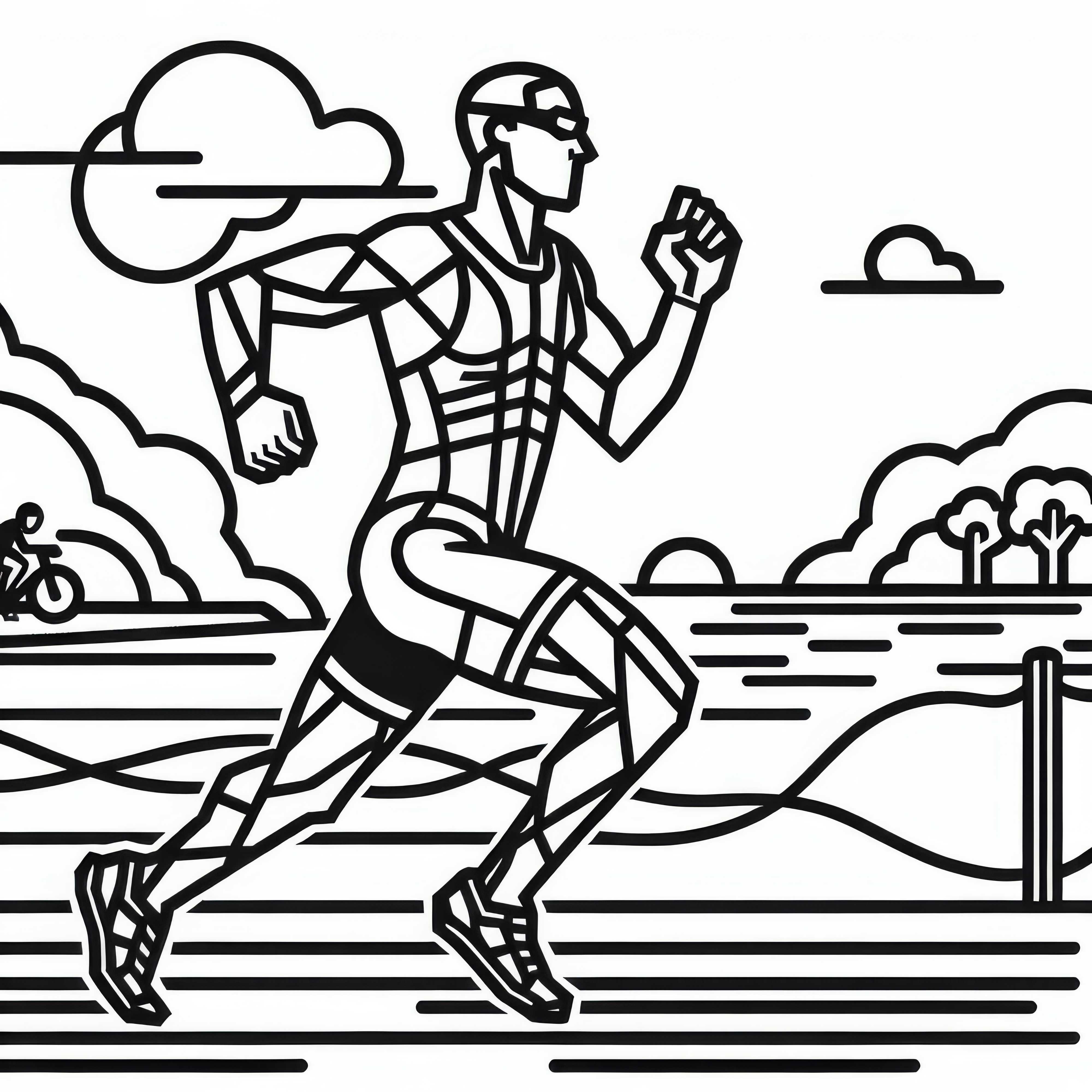 Läufer kämpft sich beim Triathlon durch die letzten Kilometer – Ausmalbild gratis
