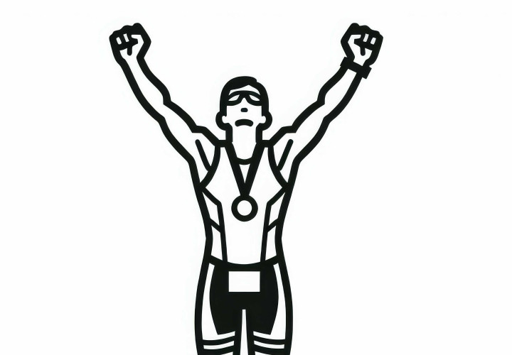 Triathlet feiert Sieg – Malvorlage gratis