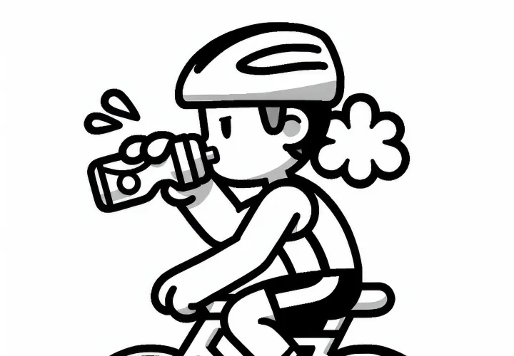 Triathlete drinks from water bottle while cycling – free coloring page