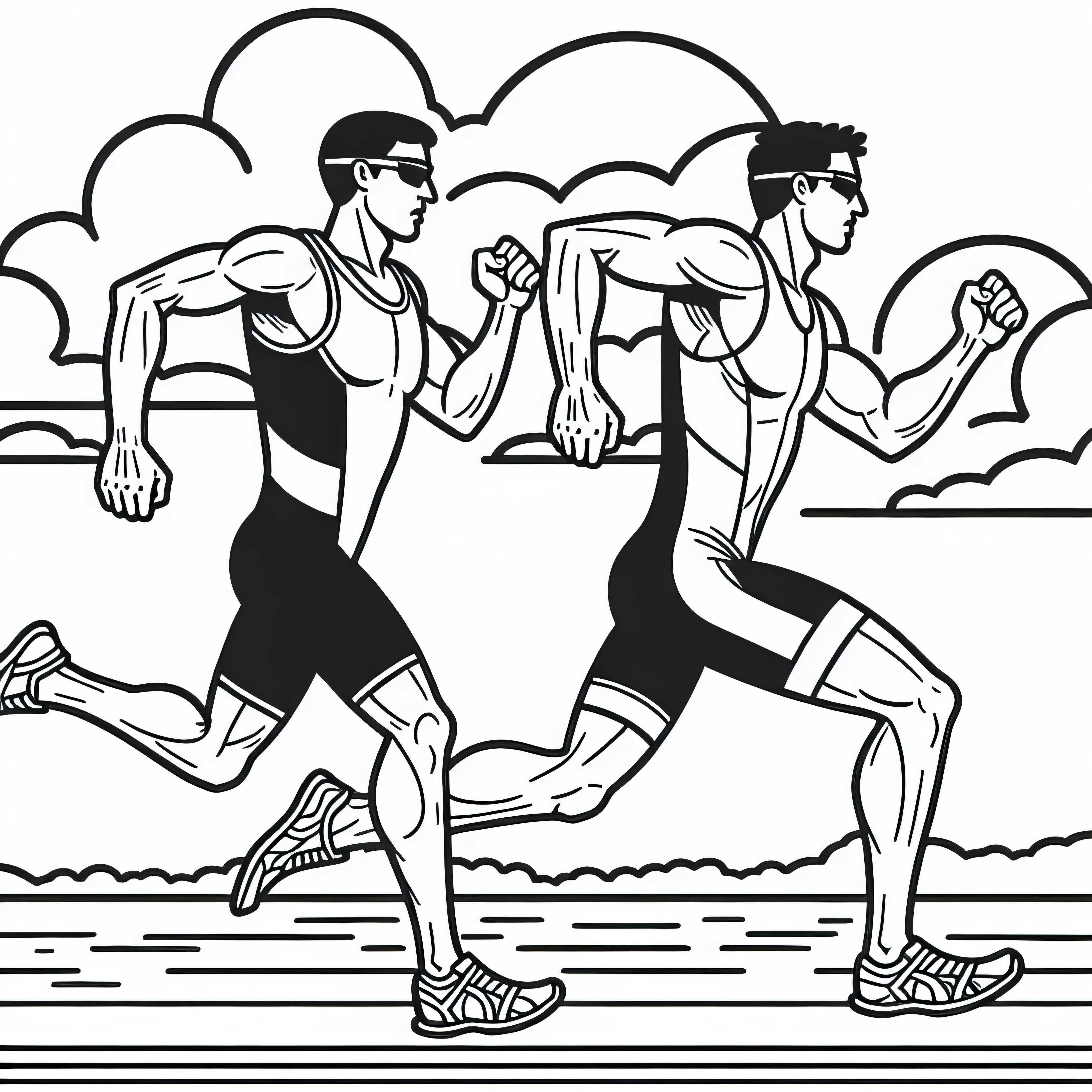 Zwei Konkurrenten Überholen sich Beim Triathlon Im Laufschritt - Malvorlage Kostenlos
