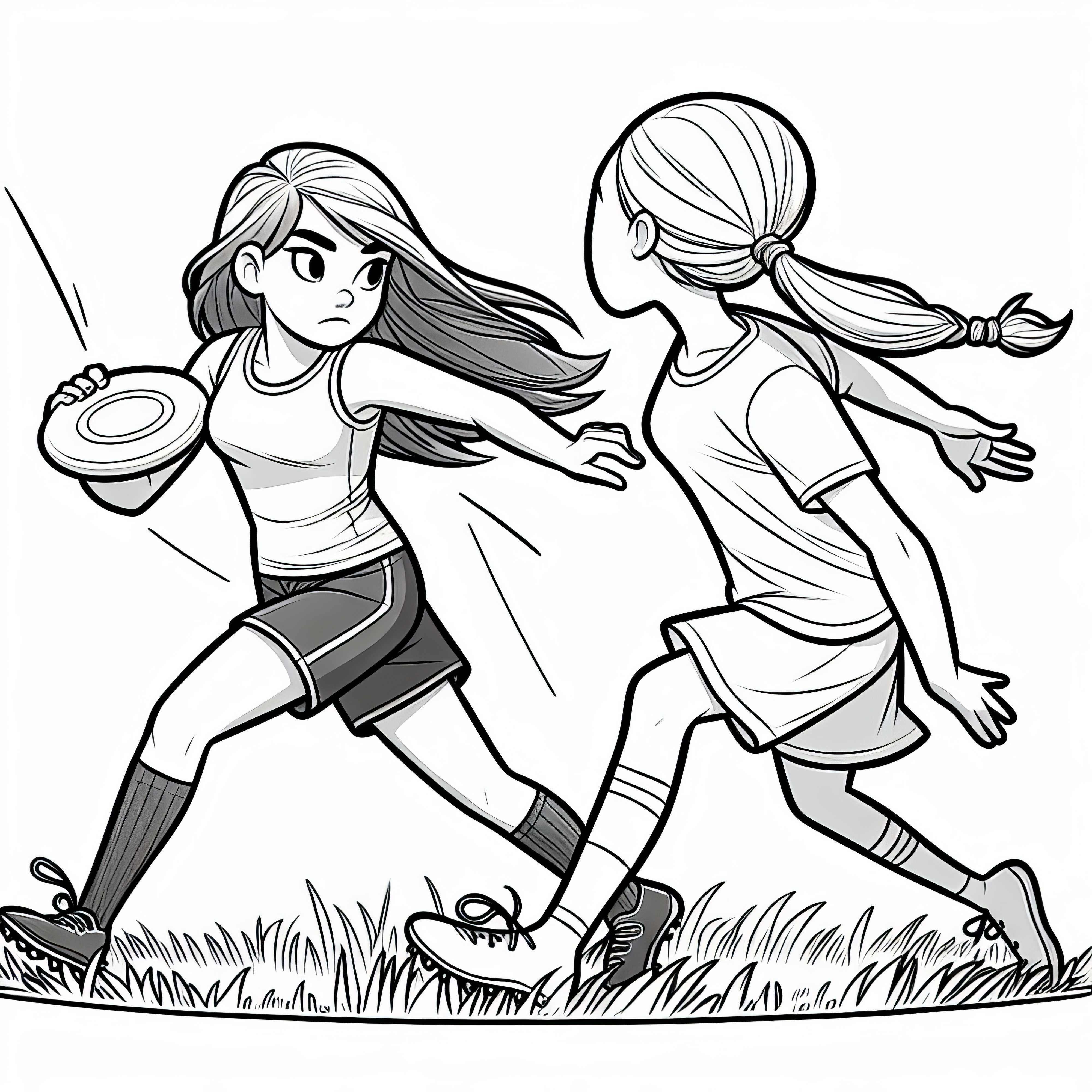 ウルトIMATE フリスビーで選手がディフェンダーを避ける - 無料の塗り絵