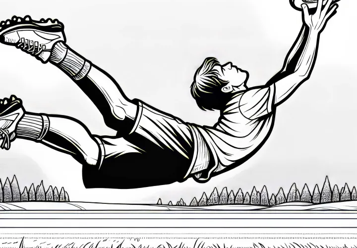 Player makes a spectacular diving leap in Ultimate Frisbee to catch the disc – Free coloring page