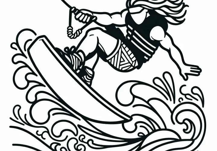 Wakeboarder makes a jump – Free coloring page