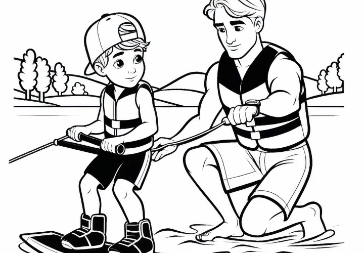 Wakeboard coach gives beginner tips for better posture – Free coloring page