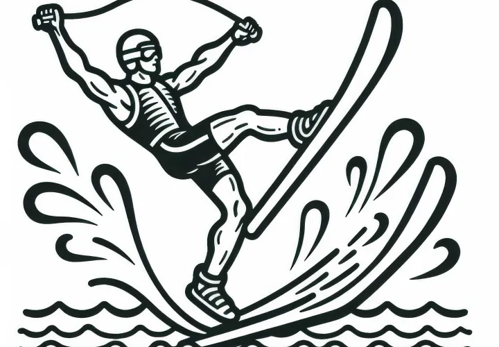 Water skier riding on one leg - Free coloring page