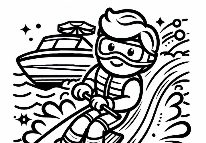 Water skier coloring page easy free
