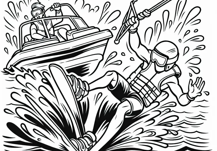 Water skier falls into the water – Free coloring page