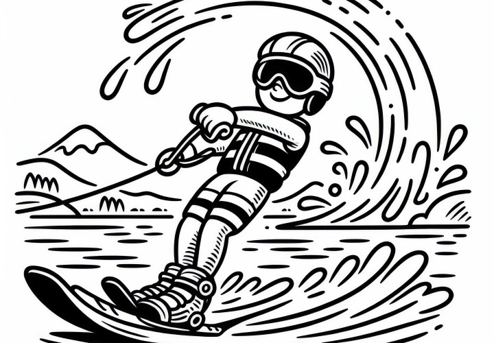 Gambar Mewarnai Pemain Ski Air Mudah Gratis