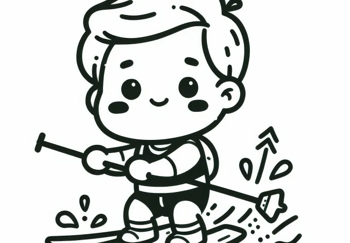 Child is taking its first meters on water skis - Free coloring page