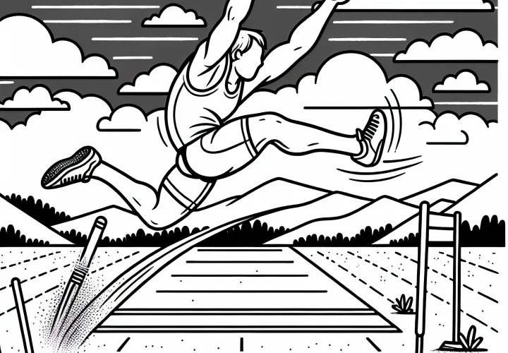 Long jumper takes off and flies into the sand pit – Decathlon coloring page for free
