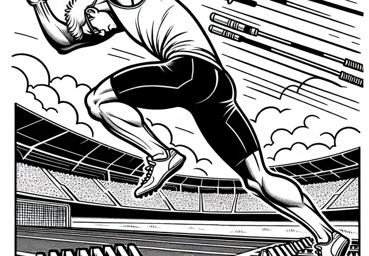 Sprinter starts explosively from the starting block for the 100-meter race - Decathlon coloring page for free