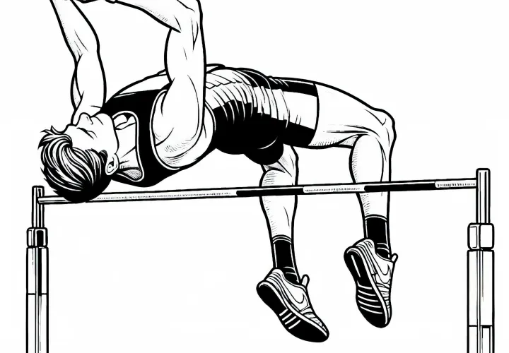 High jumper clears the bar – Decathlon coloring template free