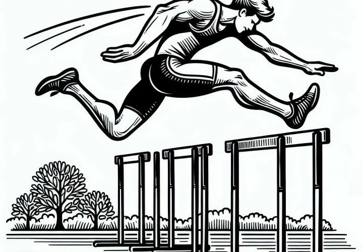 110-meter hurdles runner jumps over hurdle – free decathlon coloring page