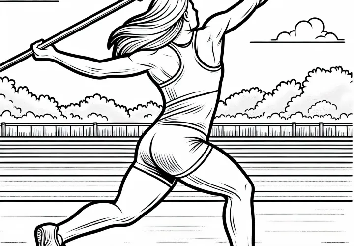 Javelin thrower throws javelin – Decathlon coloring page free