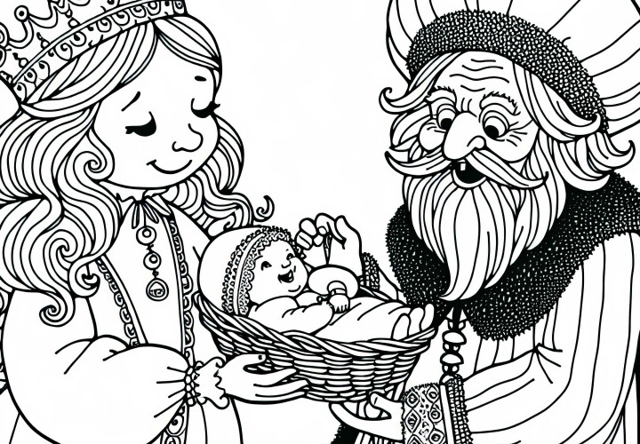 Rumpelstilzchen exige o primeiro filho da filha do moleiro – Imagem para colorir