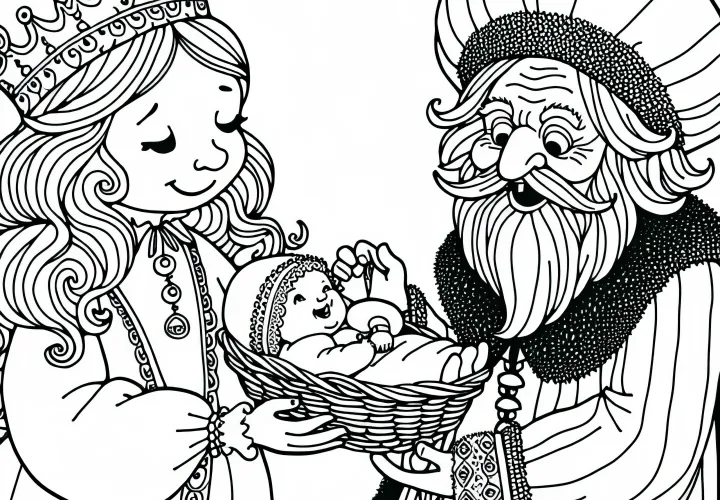 Rumpelstiltskin demands the first child of the miller’s daughter – Coloring page