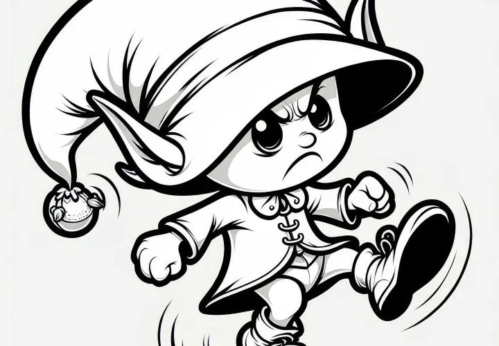 Rumpelstiltskin gets angry and stomps the ground in rage – Free coloring page