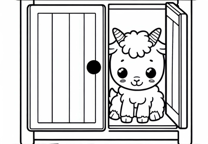 A cabrinha se esconde no armário - Desenho para colorir do lobo e as sete cabrinhas grátis