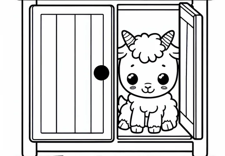 Little goat hides in the cupboard - Coloring page of the wolf and the seven little goats for free