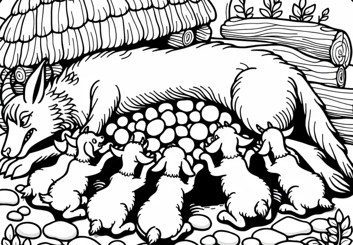 Belly of the Wolf with Stones – Coloring Page for the Fairy Tale The Wolf and the Seven Young Kids