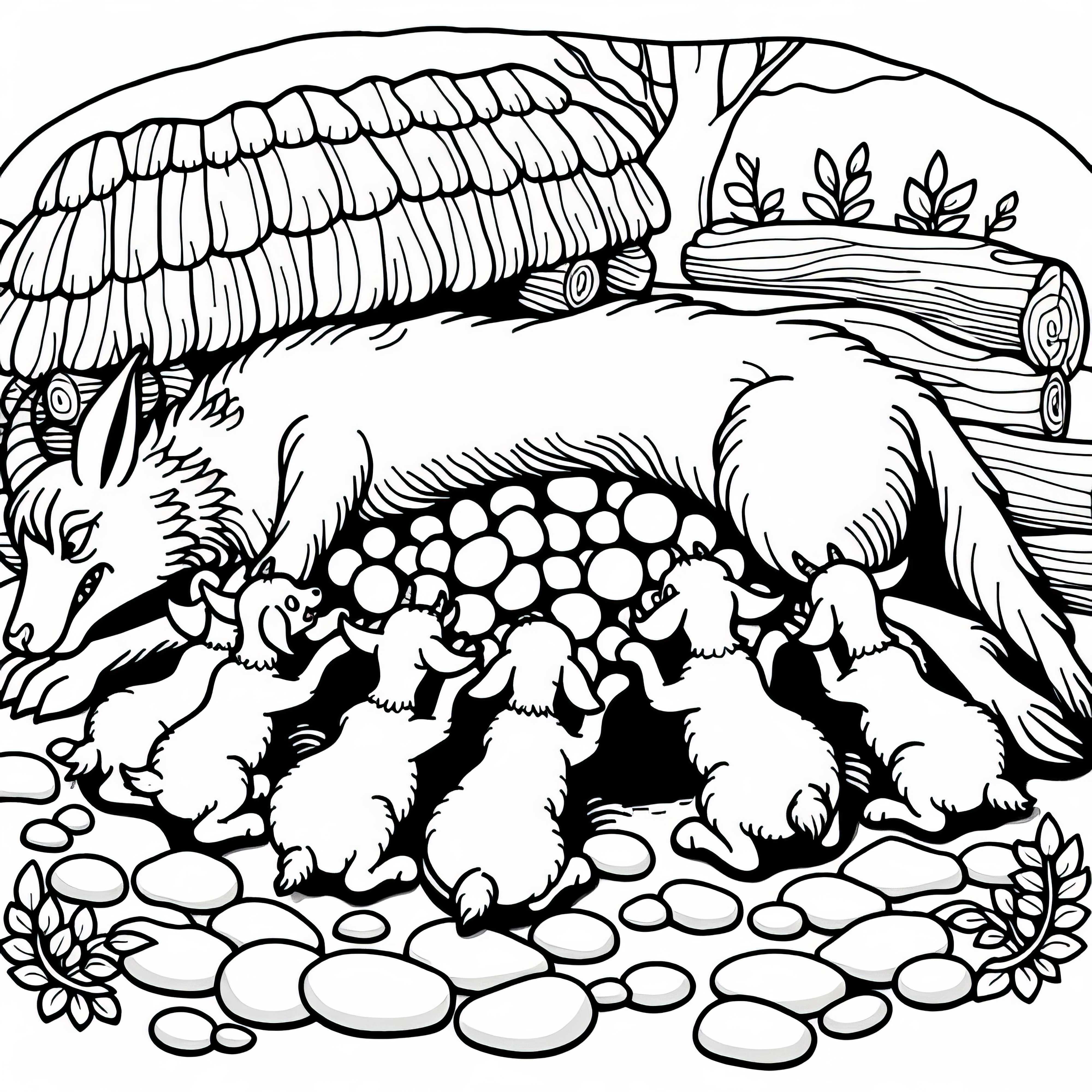 Barriga do lobo com pedras – Desenho para colorir do conto Os Três Porquinhos e os Sete Cabritinhos