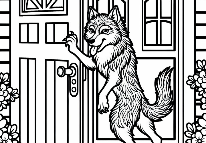Lobo bate à porta – Modelo de colorir Lobo e os sete cabritinhos grátis