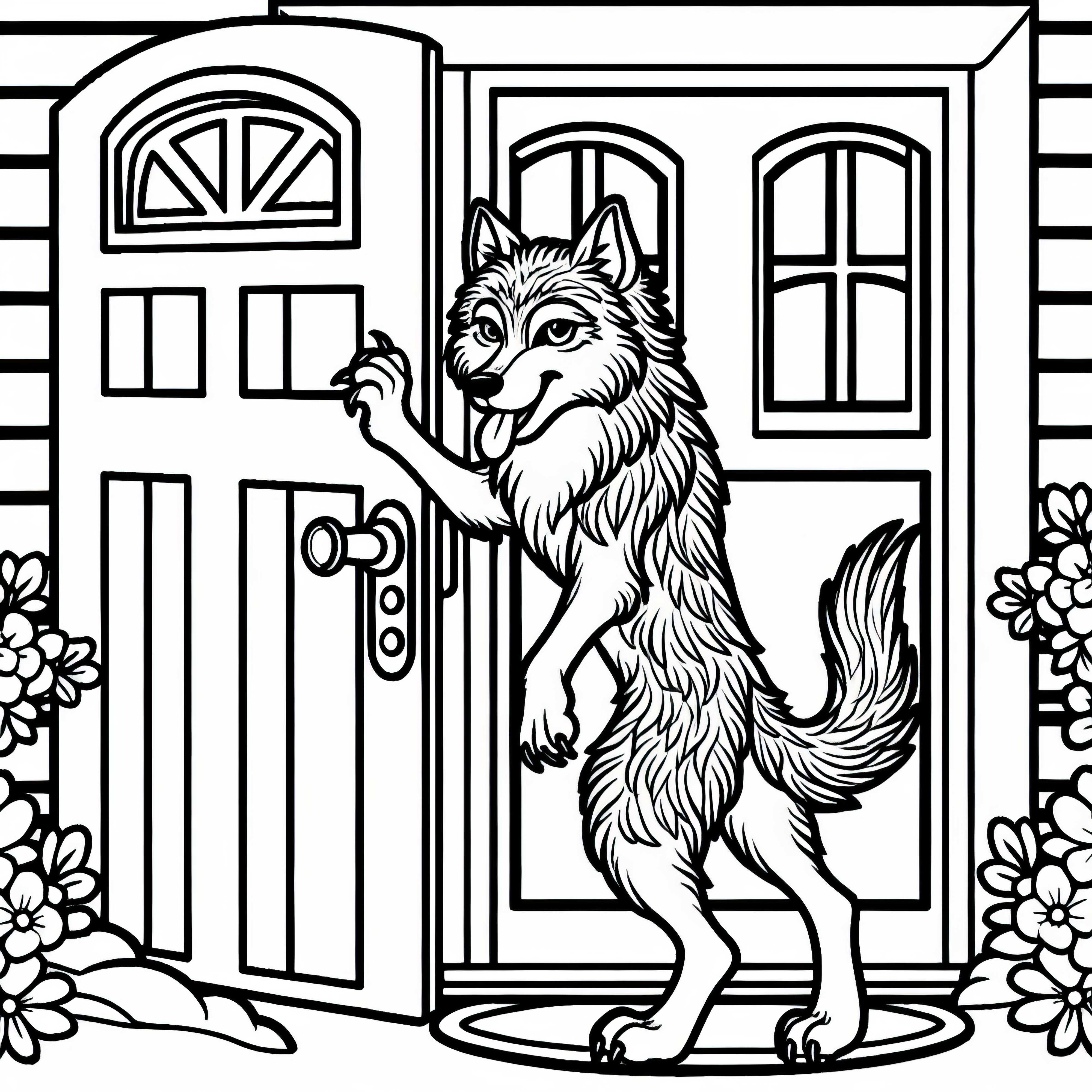 Lobo bate na porta - Modelo para colorir Lobo e os sete cabritinhos grátis