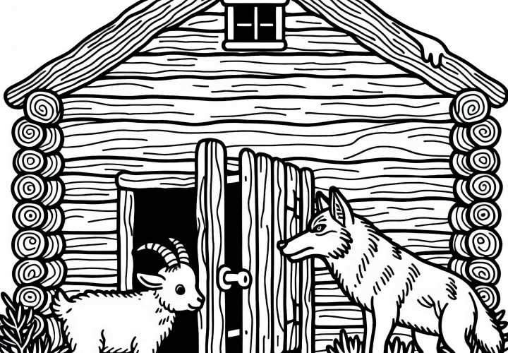 A cabra abre a porta para o lobo – Desenho para colorir lobo e as sete cabrinhas grátis