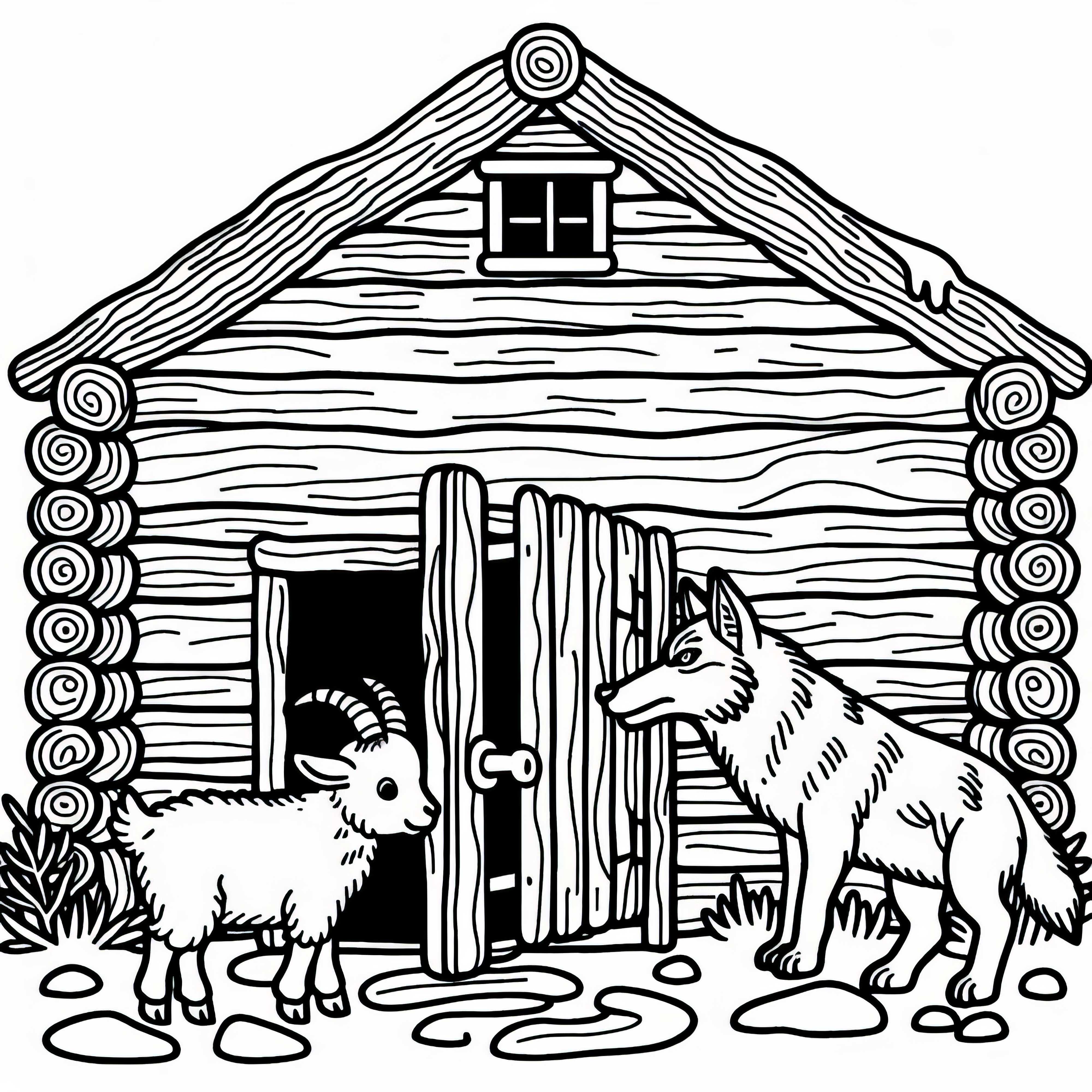 O cabritinho abre a porta para o lobo - Modelo para colorir do lobo e dos sete cabritinhos grátis