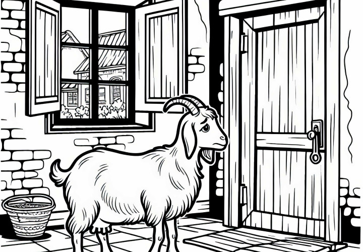 A mãe cabra procura desenho para colorir de O lobo e os sete cabritinhos