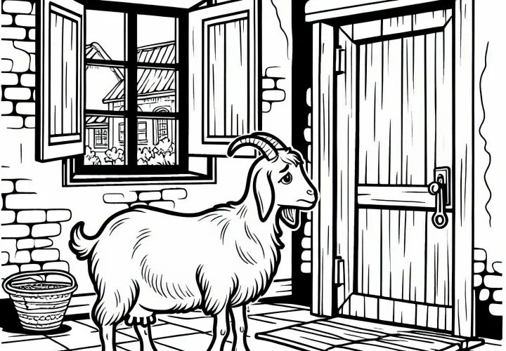 Mother goat is looking for a coloring template for The Wolf and the Seven Young Goats